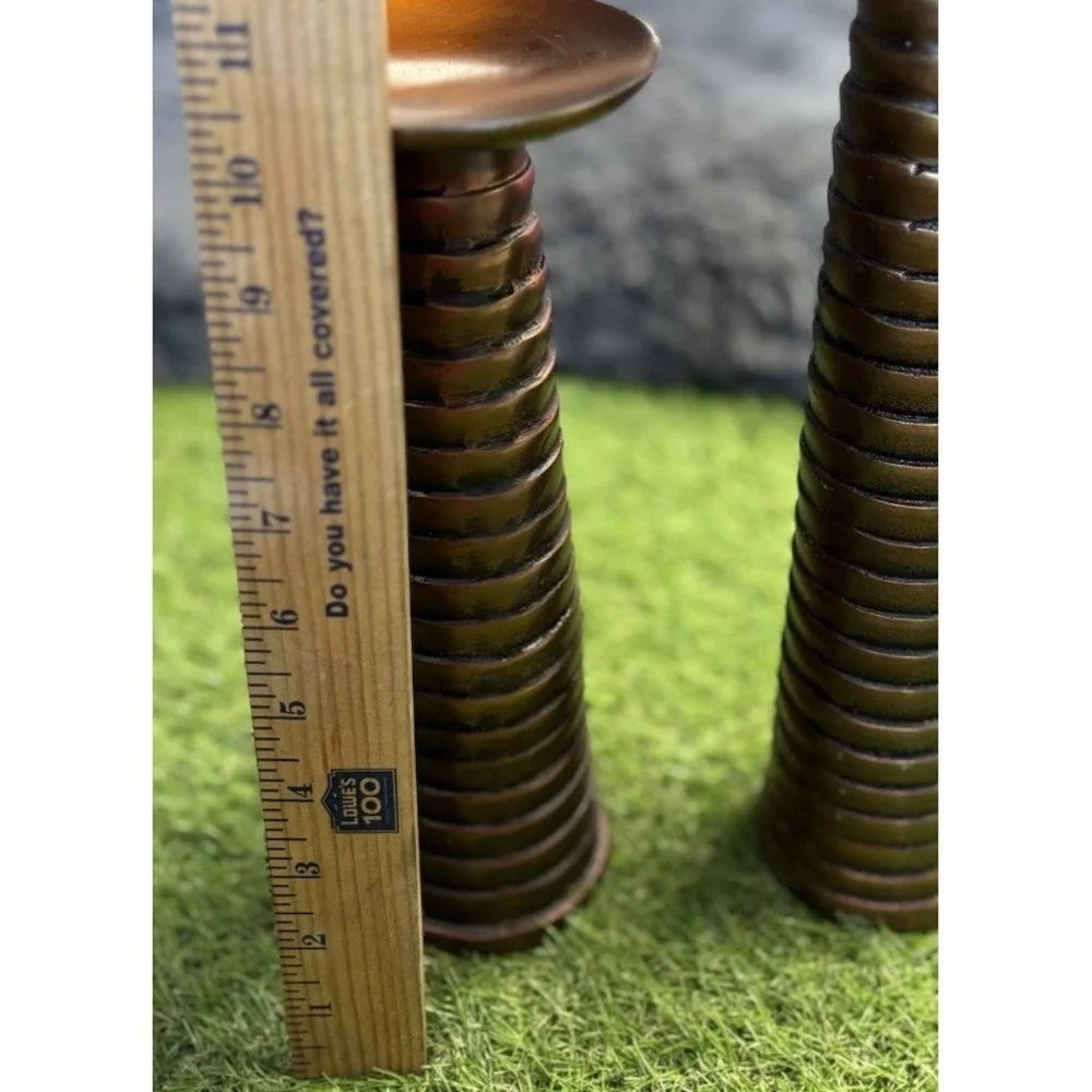 Crate And Barrel Candle Stick Holder Lot Of‎ Two Brown Metal Modern